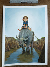 Load image into Gallery viewer, Hmong girl with water buffalo