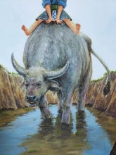 Load image into Gallery viewer, Hmong girl with water buffalo