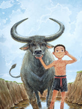 Load image into Gallery viewer, Hmong boy with water buffalo