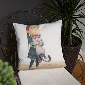 Girl and her Kitten Pillow