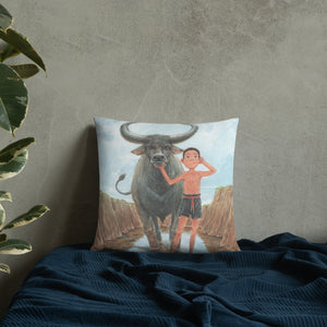 Boy and his Water Buffalo Pillow